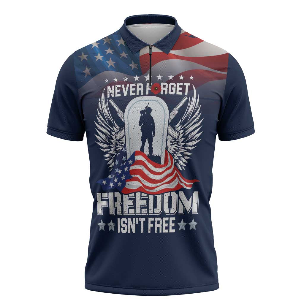Never Forget Freedom American Memorial Day Personalized Zipper Polo Shirt