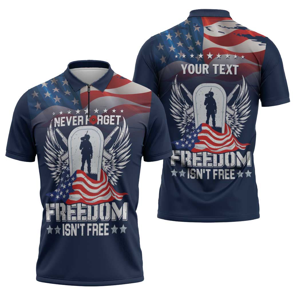 Never Forget Freedom American Memorial Day Personalized Zipper Polo Shirt