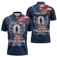 Never Forget Freedom American Memorial Day Personalized Zipper Polo Shirt