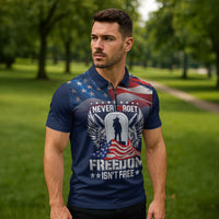 Never Forget Freedom American Memorial Day Personalized Zipper Polo Shirt