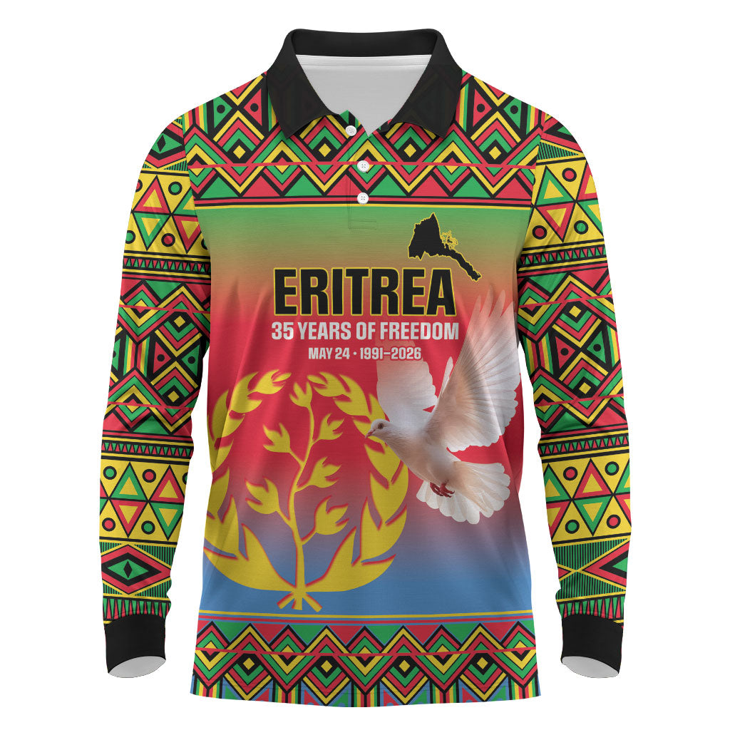 Eritrea 35 Years Of Independence Long Sleeve Polo Shirt 1991-2026 Freedom Legacy Pride