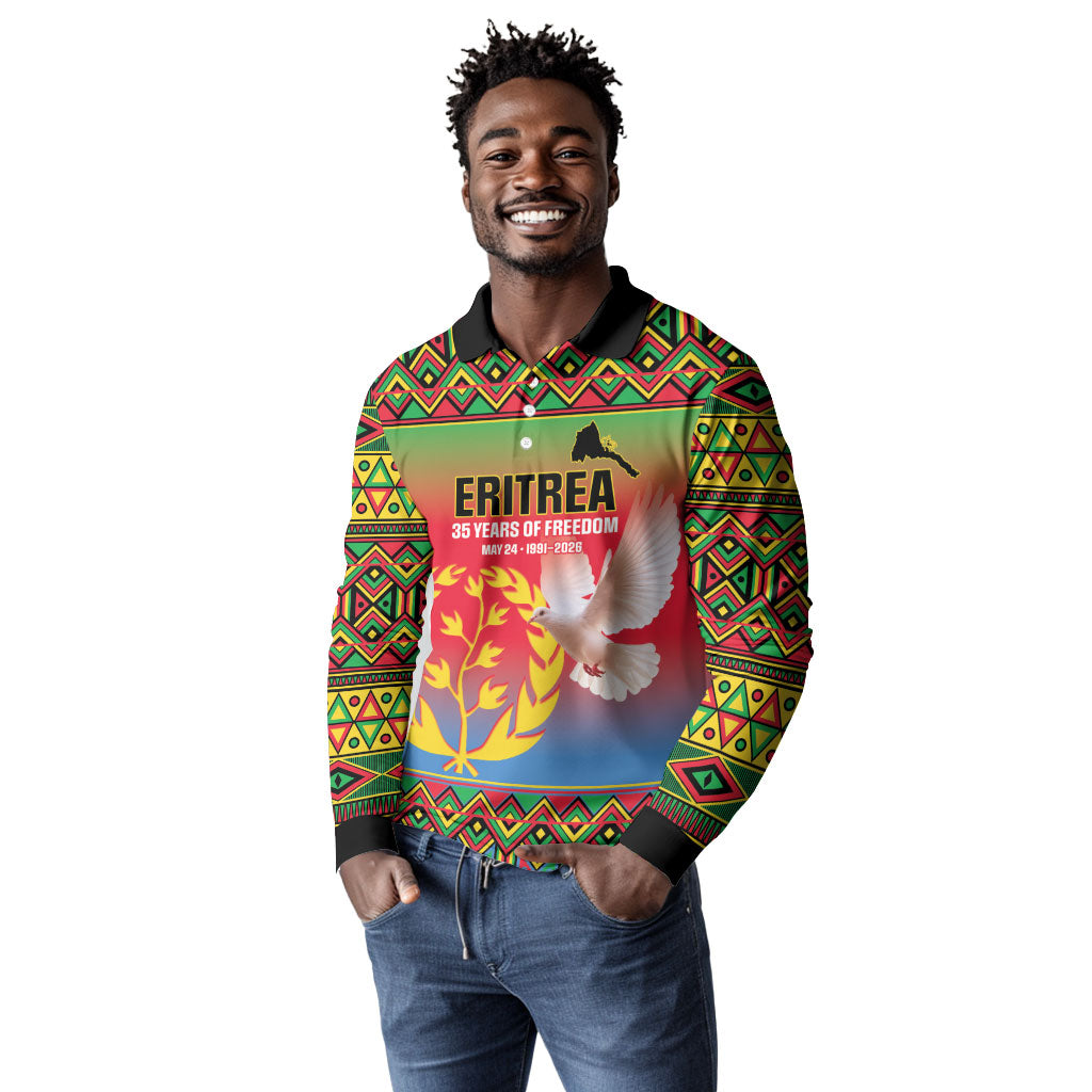 Eritrea 35 Years Of Independence Long Sleeve Polo Shirt 1991-2026 Freedom Legacy Pride