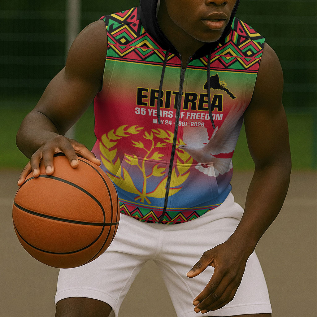 Eritrea 35 Years Of Independence Sleeveless Zip Hoodie 1991-2026 Freedom Legacy Pride