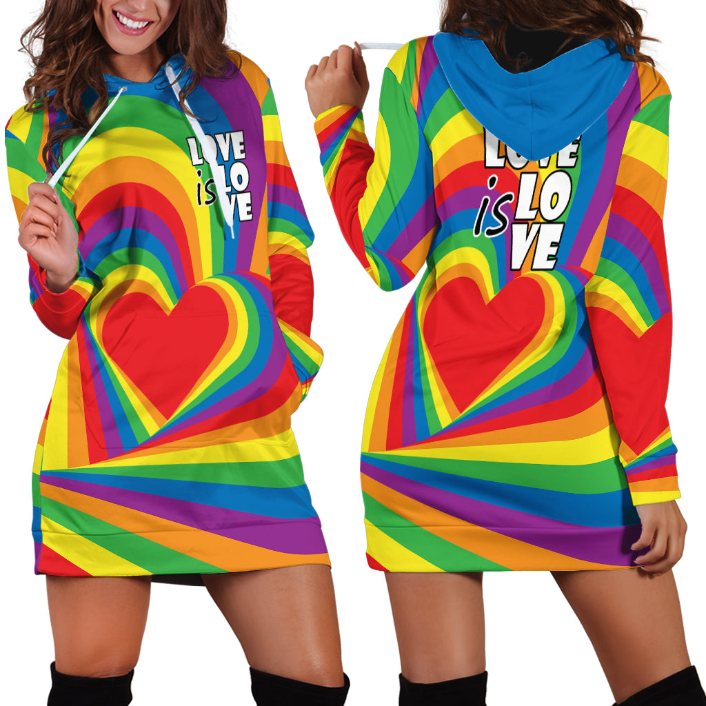 Pride LGBT Love is Love Hoodie Dress Rainbow Vibe - Wonder Print Shop