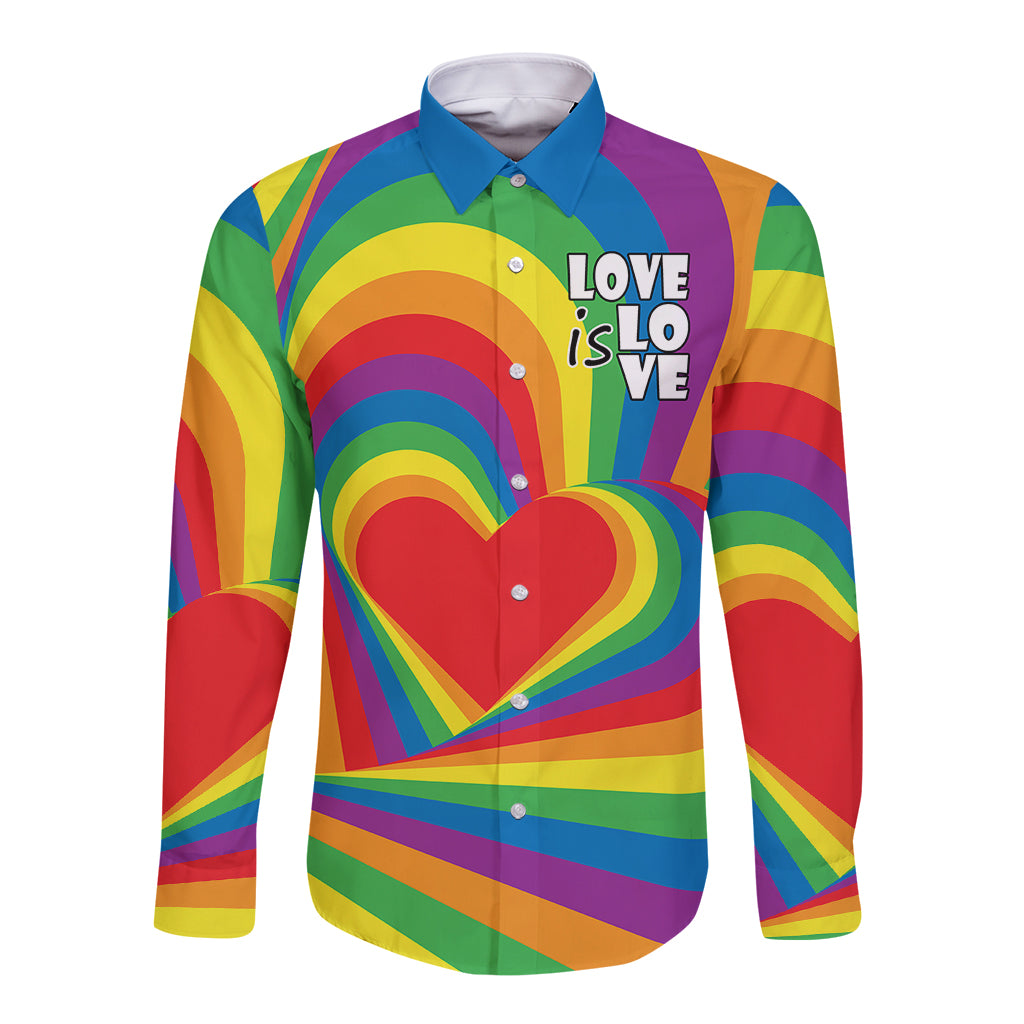 Pride LGBT Love is Love Long Sleeve Button Shirt Rainbow Vibe - Wonder Print Shop