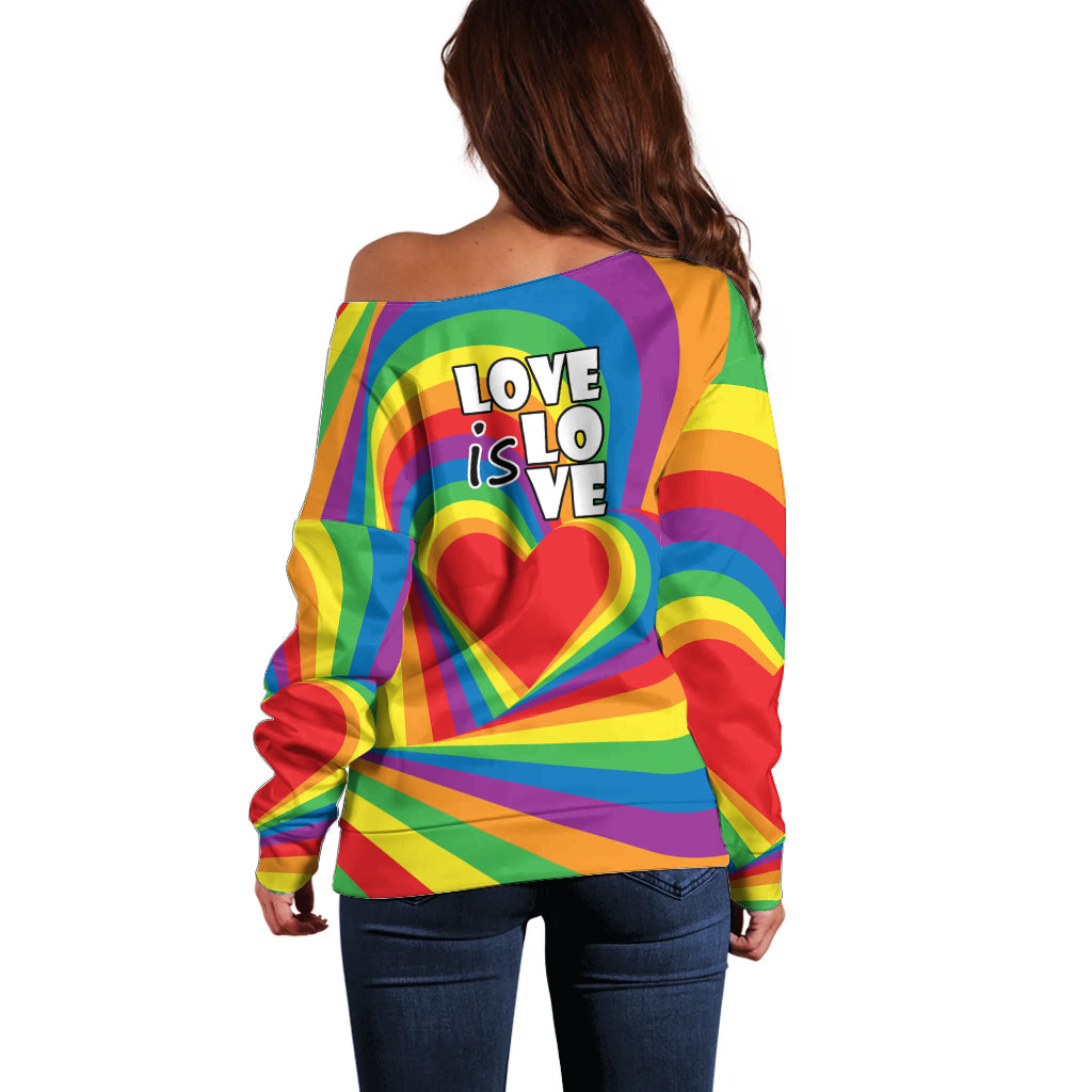 Pride LGBT Love is Love Off Shoulder Sweater Rainbow Vibe - Wonder Print Shop