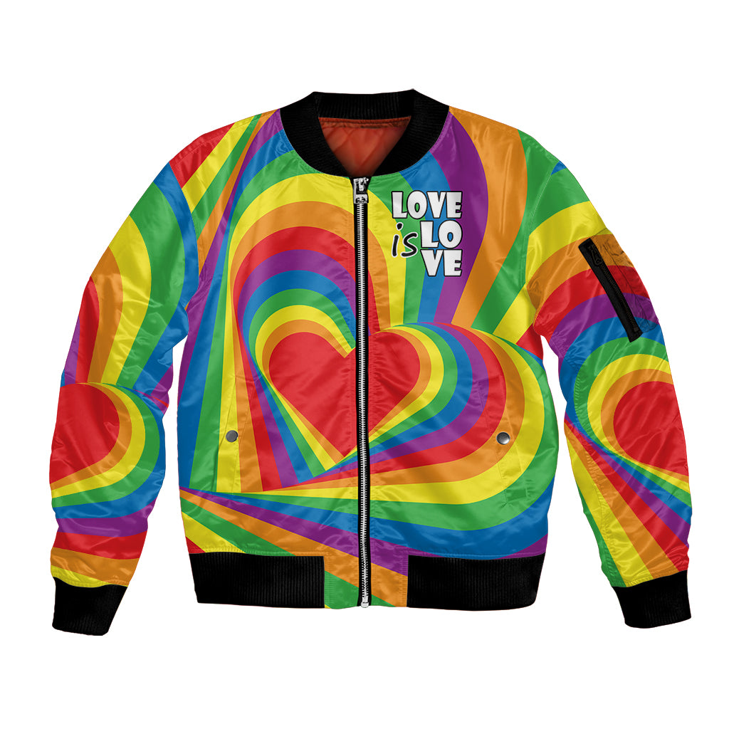 Pride LGBT Love is Love Sleeve Zip Bomber Jacket Rainbow Vibe - Wonder Print Shop