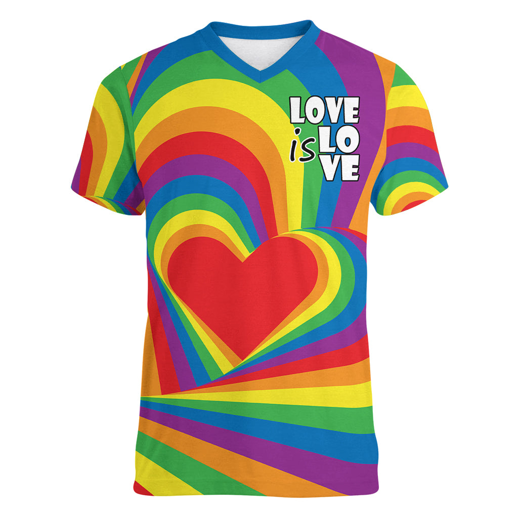 Pride LGBT Love is Love Women V Neck T Shirt Rainbow Vibe - Wonder Print Shop