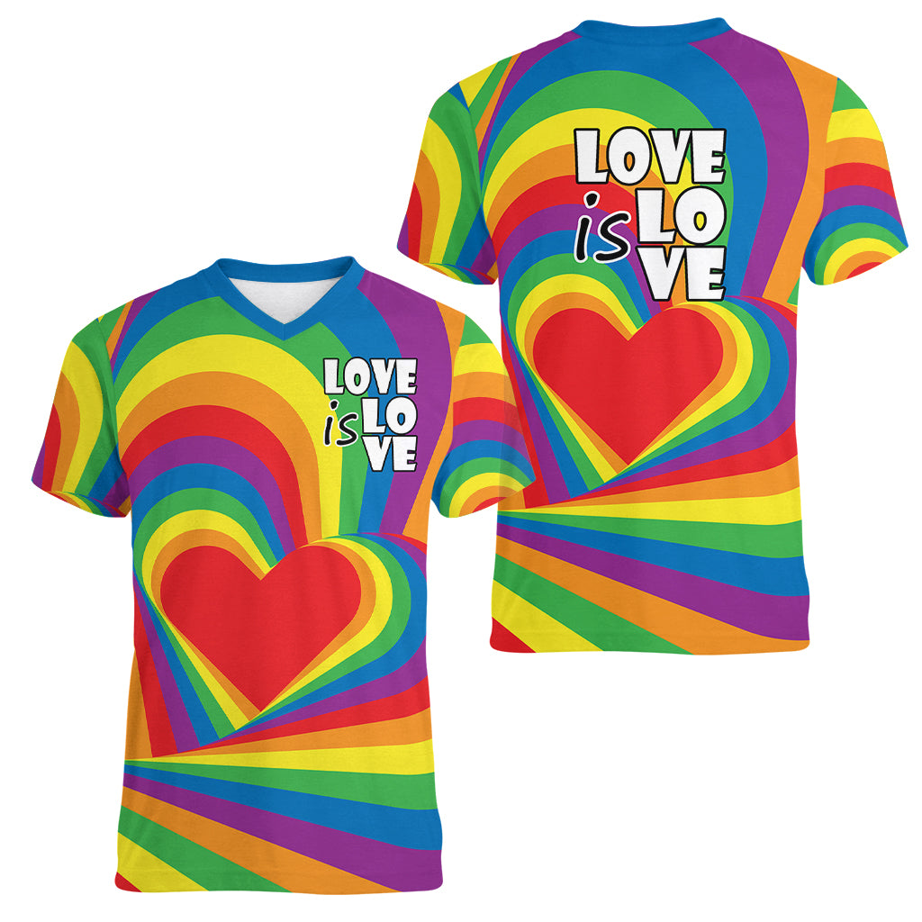 Pride LGBT Love is Love Women V Neck T Shirt Rainbow Vibe - Wonder Print Shop