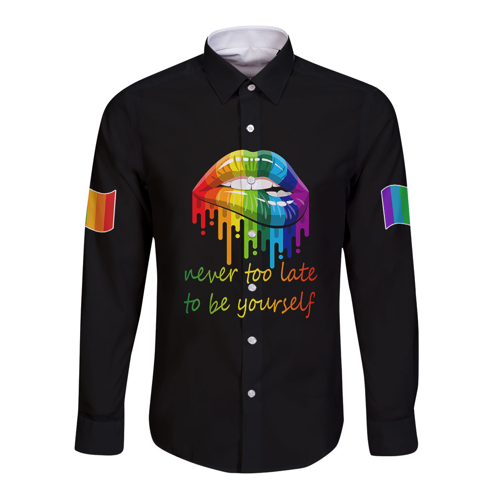 Pride Month To Be Yourself Long Sleeve Button Shirt Black Vibe - Wonder Print Shop