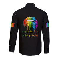 Pride Month To Be Yourself Long Sleeve Button Shirt Black Vibe - Wonder Print Shop