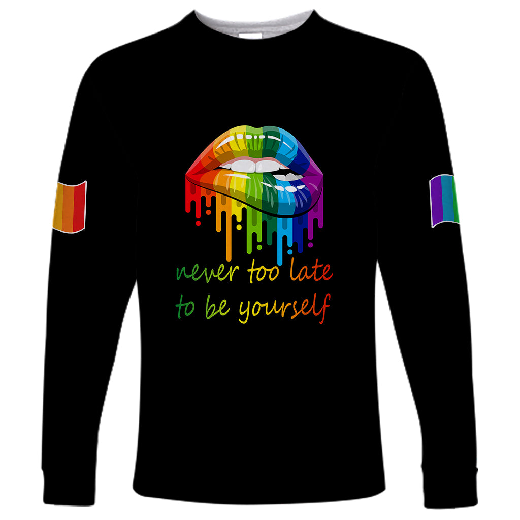 Pride Month To Be Yourself Long Sleeve Shirt Black Vibe - Wonder Print Shop