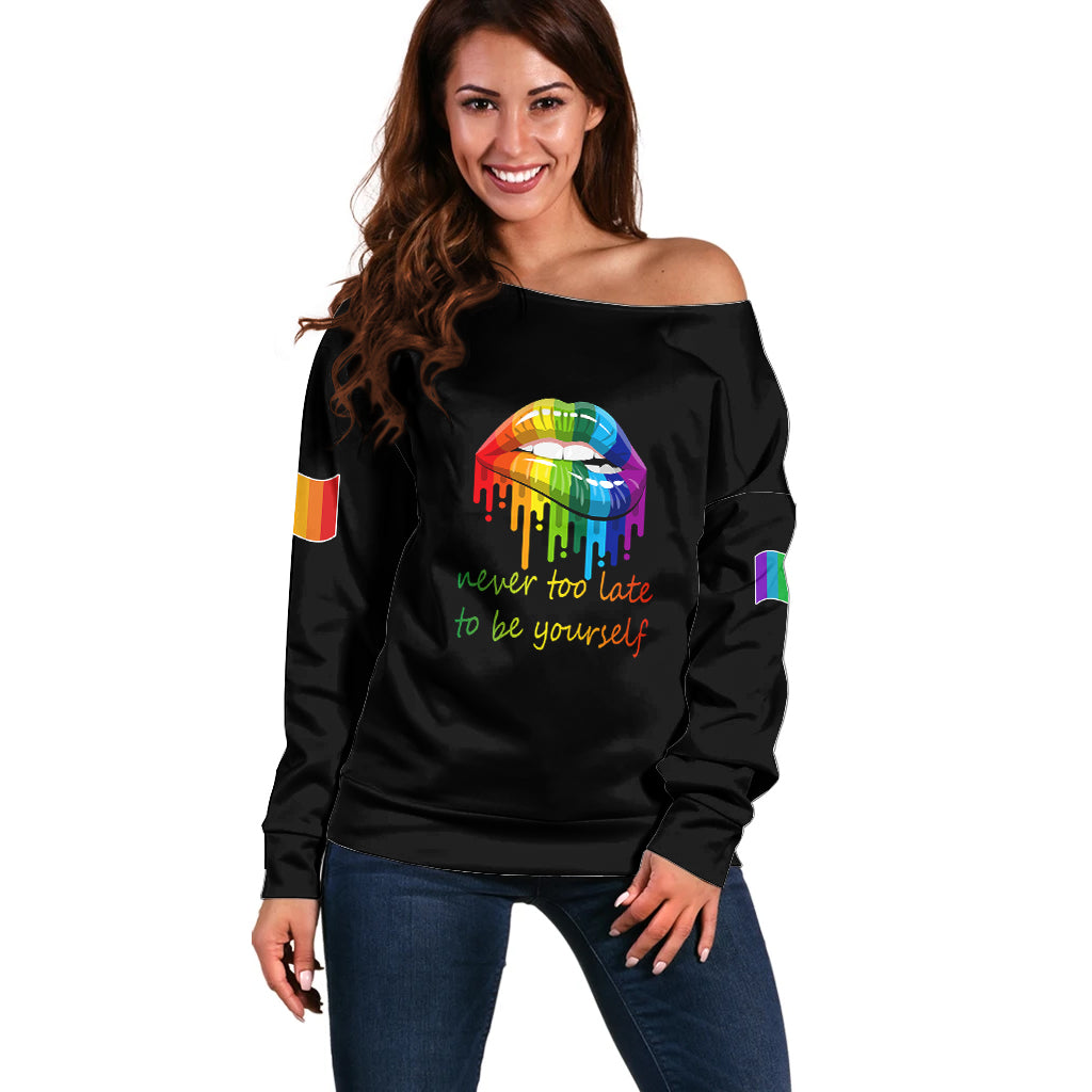Pride Month To Be Yourself Off Shoulder Sweater Black Vibe - Wonder Print Shop