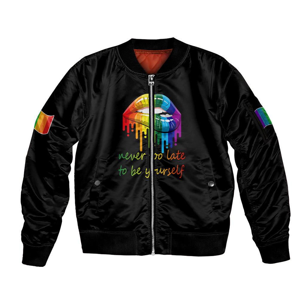 Pride Month To Be Yourself Sleeve Zip Bomber Jacket Black Vibe - Wonder Print Shop
