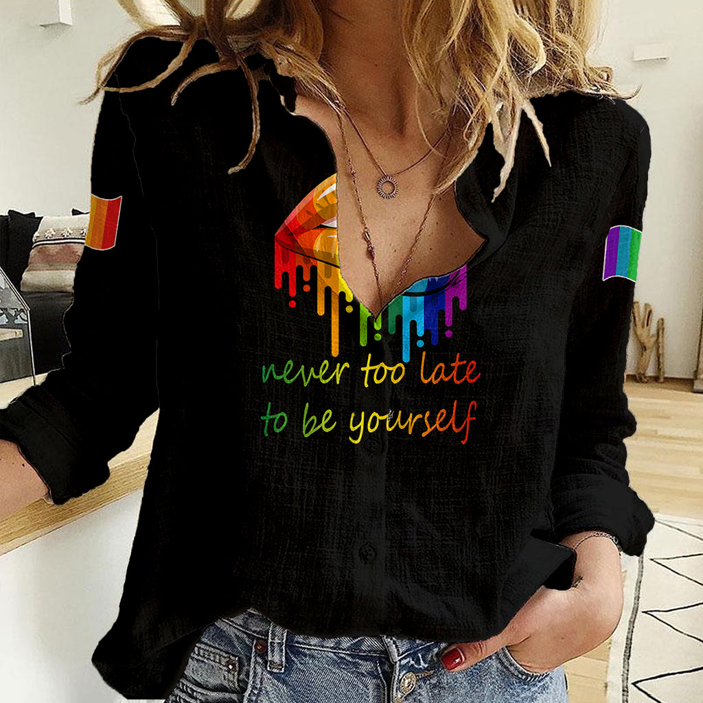 Pride Month To Be Yourself Women Casual Shirt Black Vibe - Wonder Print Shop