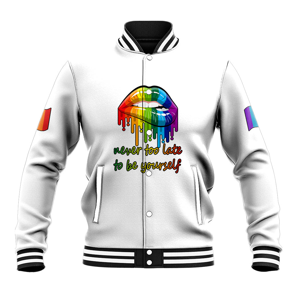 Pride Month To Be Yourself Baseball Jacket White Vibe LT9 - Wonder Print Shop