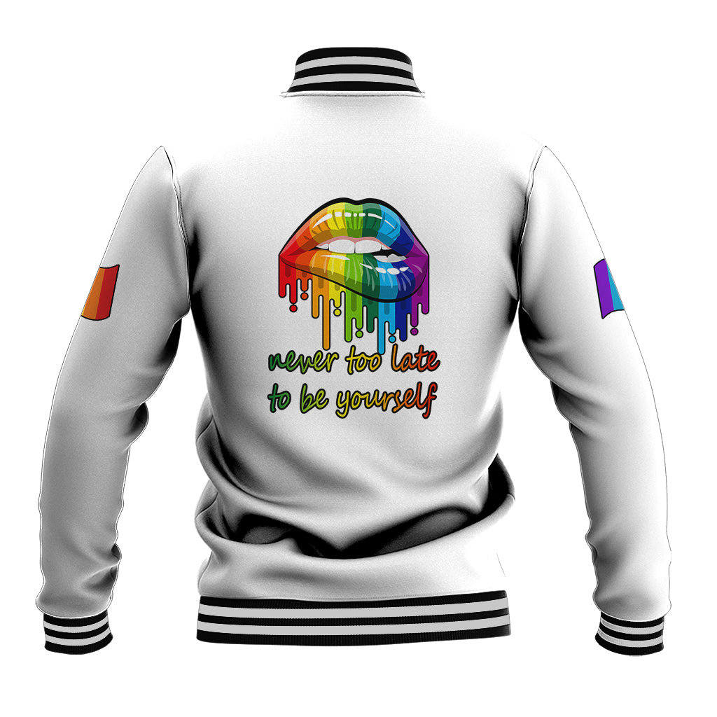 Pride Month To Be Yourself Baseball Jacket White Vibe LT9 - Wonder Print Shop