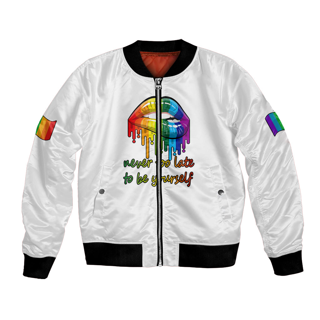 Pride Month To Be Yourself Bomber Jacket White Vibe LT9 - Wonder Print Shop