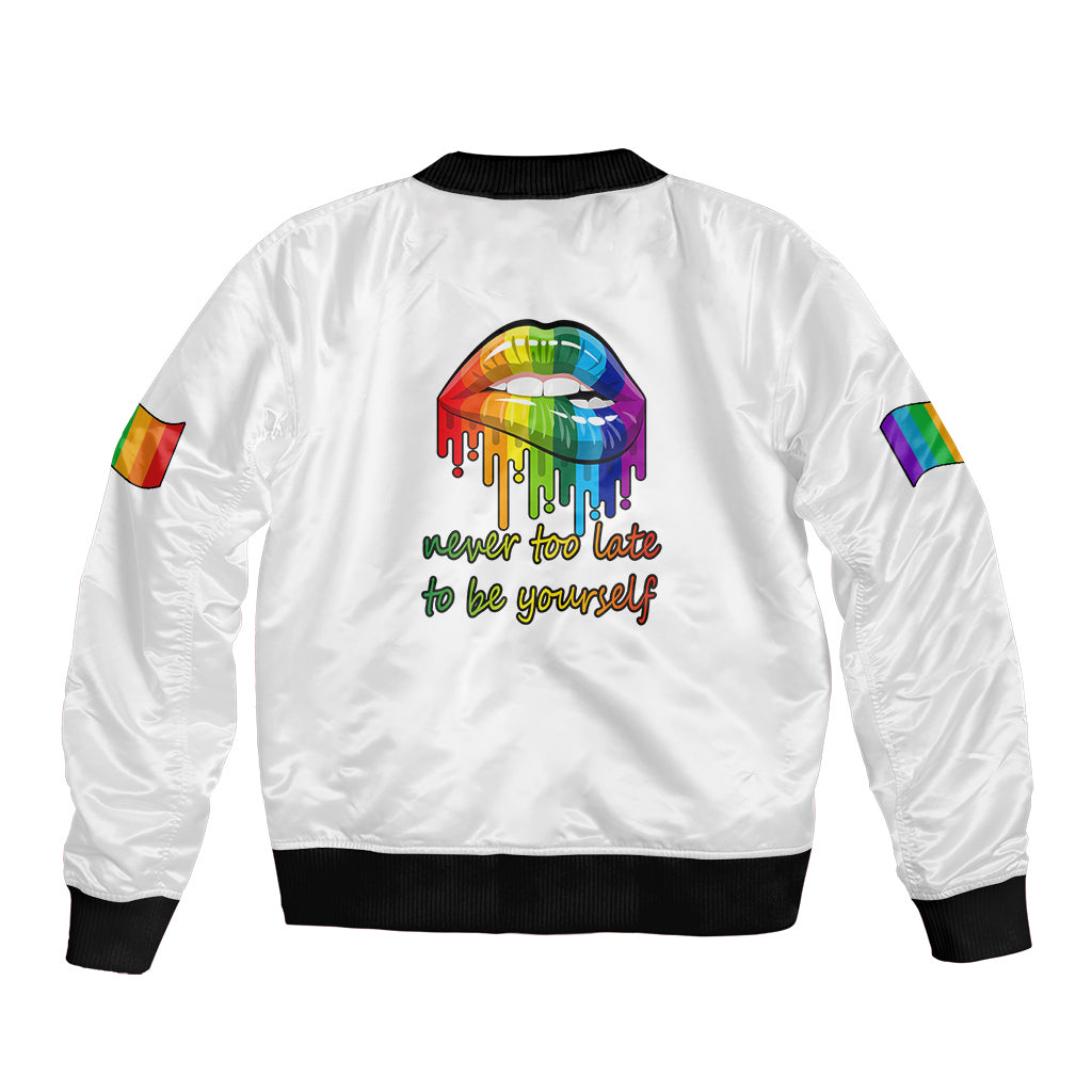 Pride Month To Be Yourself Bomber Jacket White Vibe LT9 - Wonder Print Shop