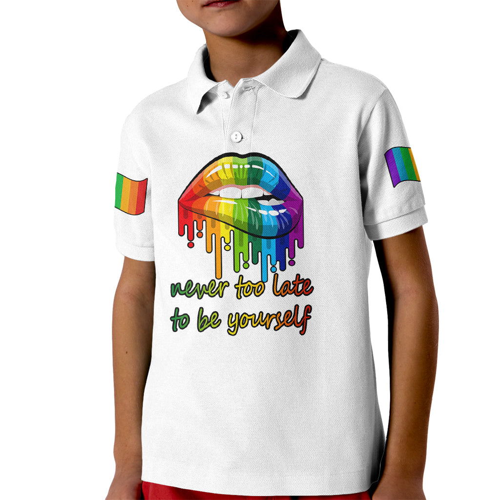 Pride Month To Be Yourself Kid Polo Shirt White Vibe - Wonder Print Shop