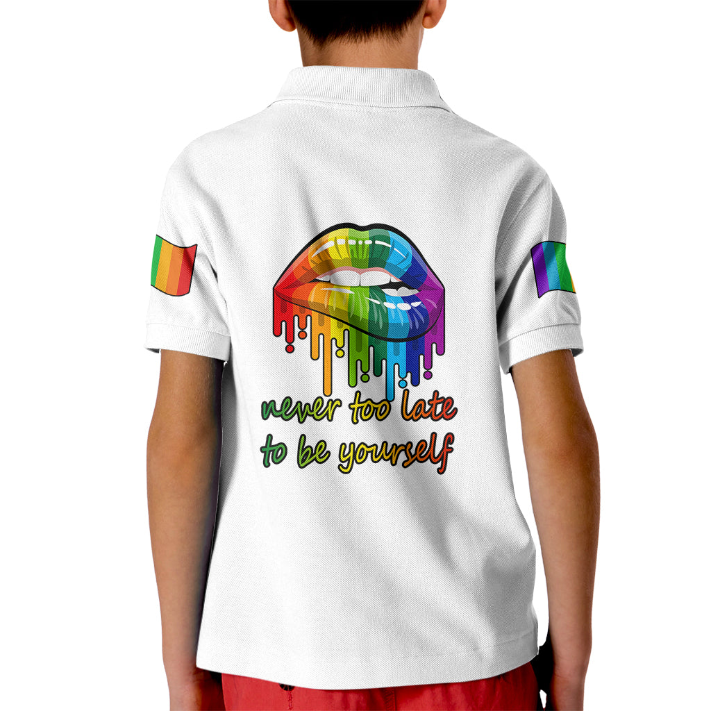 Pride Month To Be Yourself Kid Polo Shirt White Vibe - Wonder Print Shop