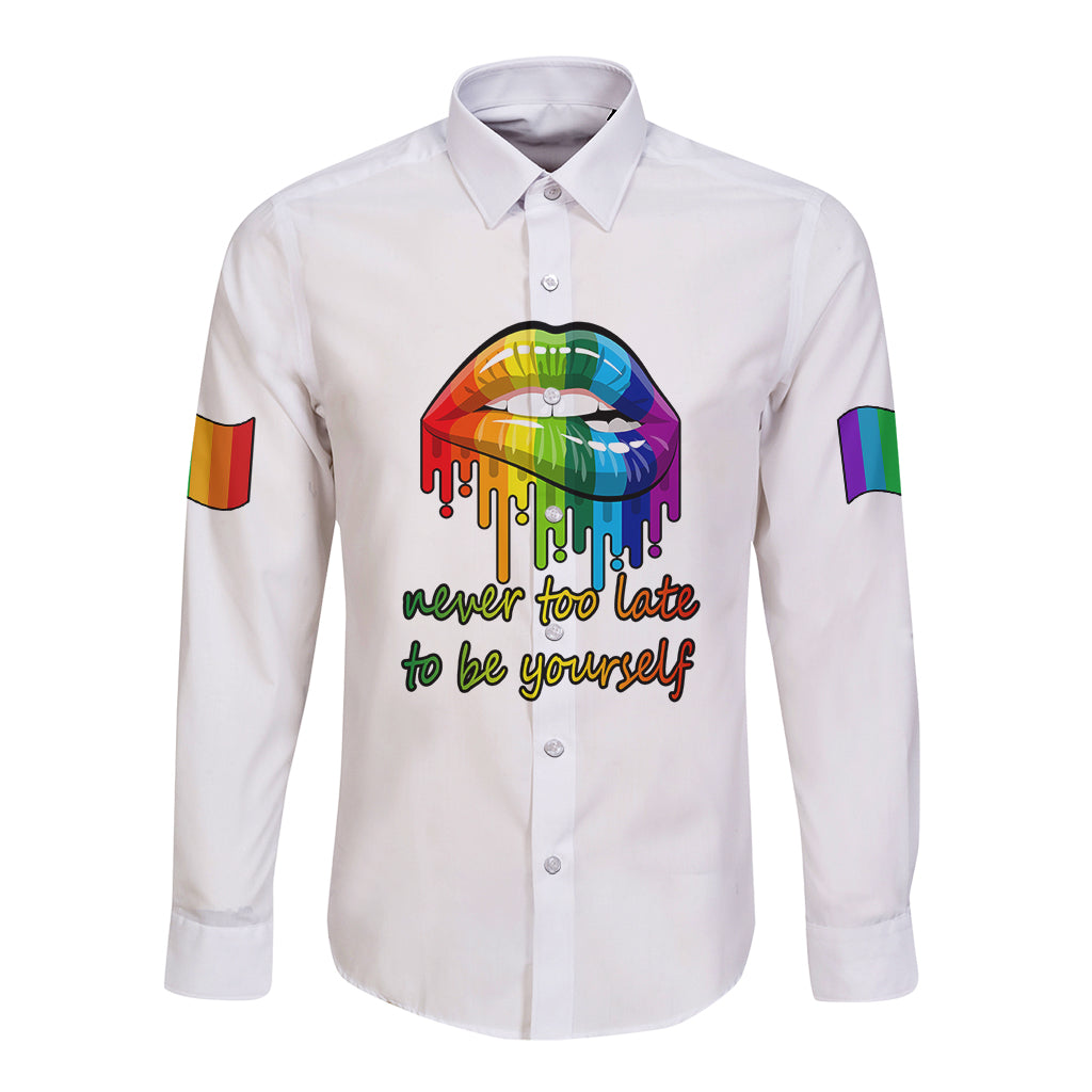 Pride Month To Be Yourself Long Sleeve Button Shirt White Vibe - Wonder Print Shop