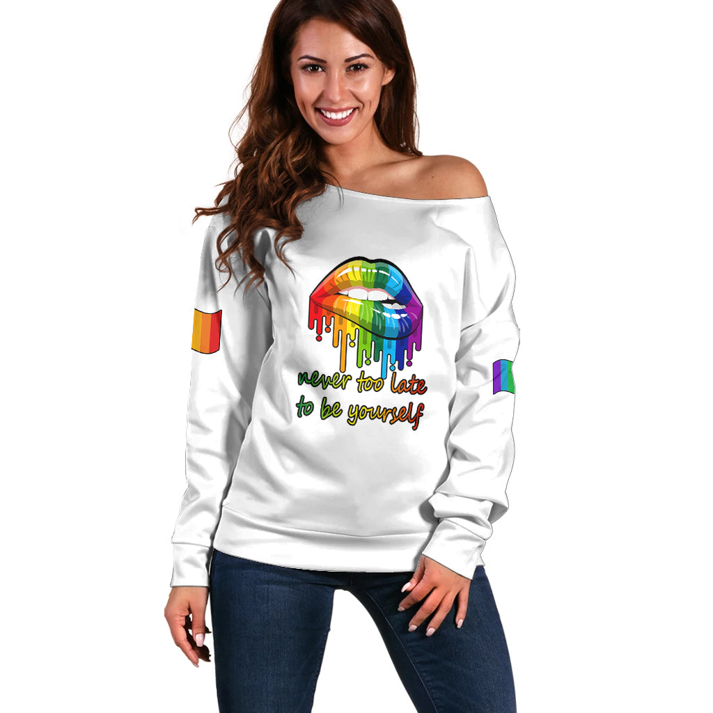 Pride Month To Be Yourself Off Shoulder Sweater White Vibe - Wonder Print Shop