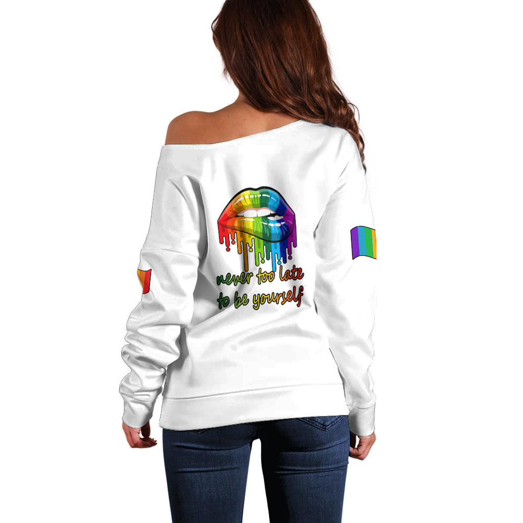 Pride Month To Be Yourself Off Shoulder Sweater White Vibe - Wonder Print Shop