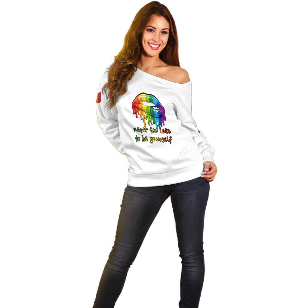 Pride Month To Be Yourself Off Shoulder Sweater White Vibe - Wonder Print Shop