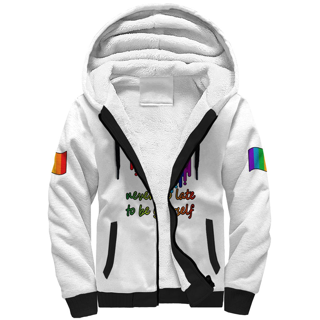 Pride Month To Be Yourself Sherpa Hoodie White Vibe - Wonder Print Shop