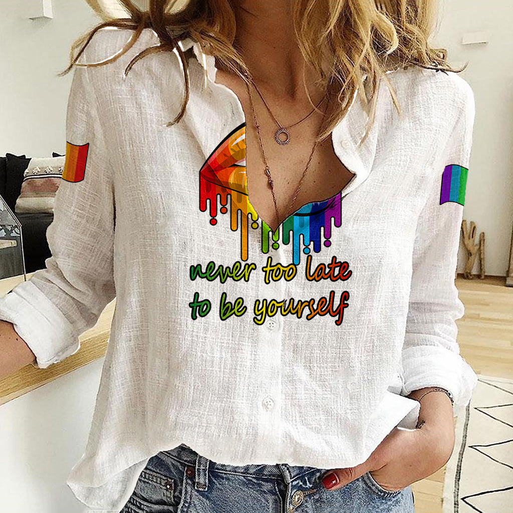 Pride Month To Be Yourself Women Casual Shirt White Vibe - Wonder Print Shop