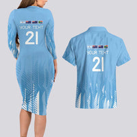 Argentina Rugby Custom Couples Matching Long Sleeve Bodycon Dress and Hawaiian Shirt Glory Be To Pumas - Wonder Print Shop