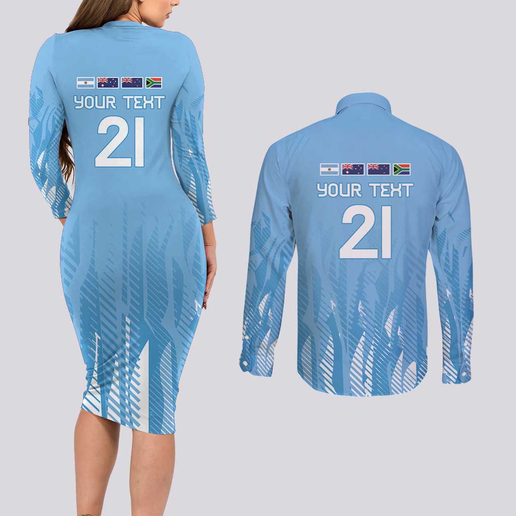 Argentina Rugby Custom Couples Matching Long Sleeve Bodycon Dress and Long Sleeve Button Shirt Glory Be To Pumas - Wonder Print Shop