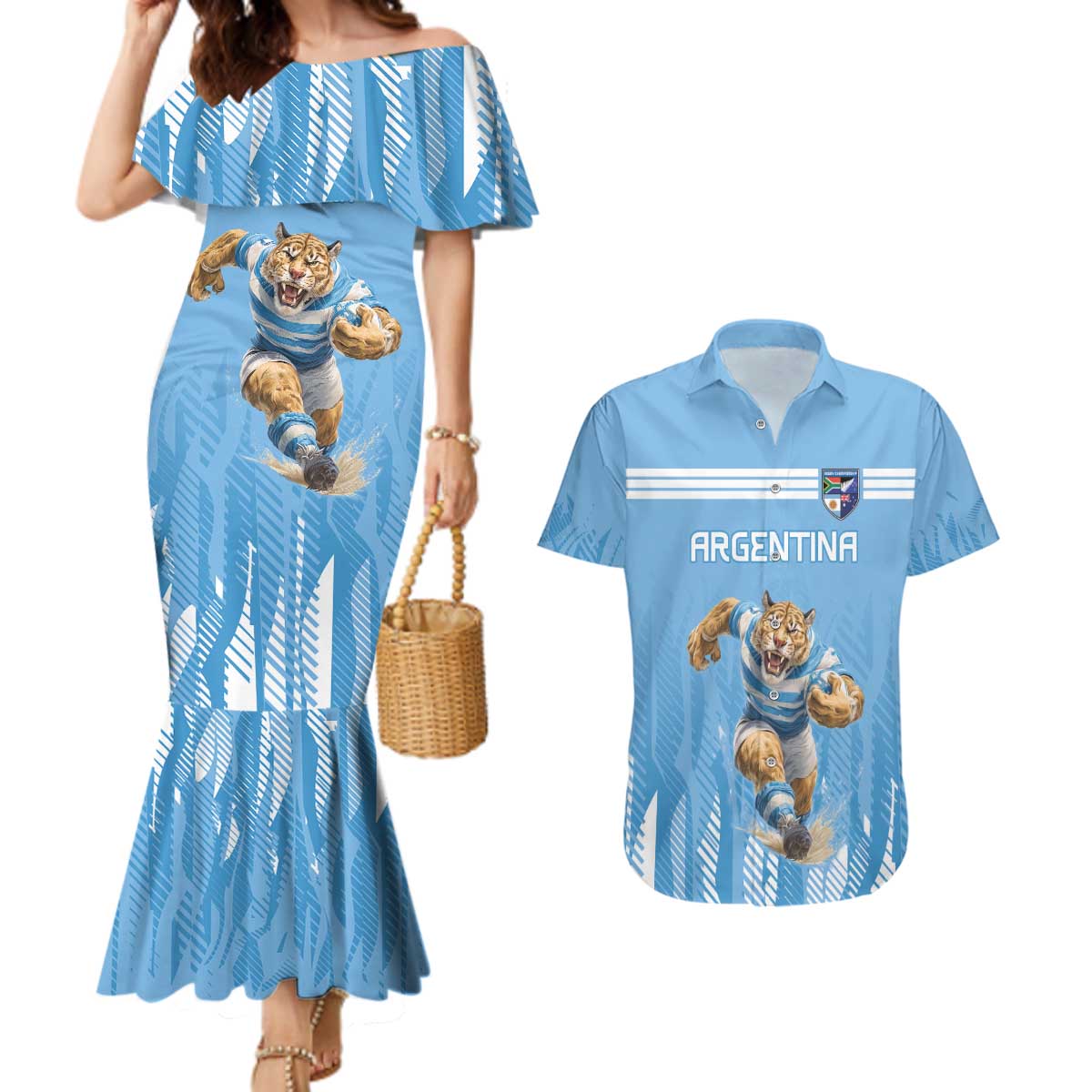 Argentina Rugby Custom Couples Matching Mermaid Dress and Hawaiian Shirt Glory Be To Pumas - Wonder Print Shop