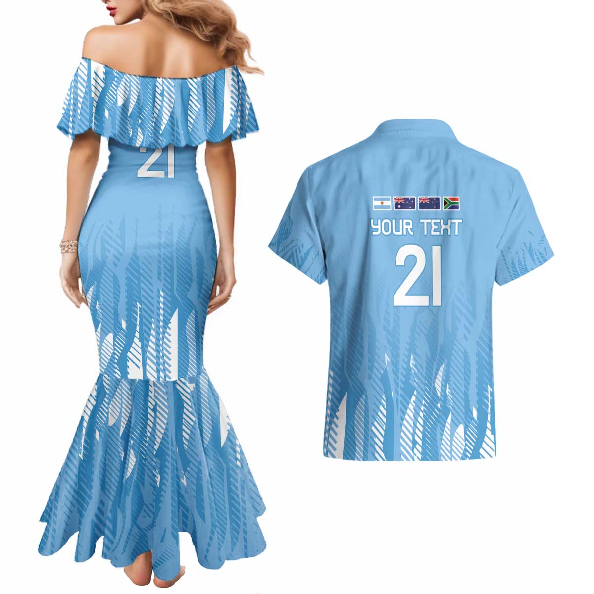 Argentina Rugby Custom Couples Matching Mermaid Dress and Hawaiian Shirt Glory Be To Pumas - Wonder Print Shop