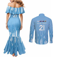 Argentina Rugby Custom Couples Matching Mermaid Dress and Long Sleeve Button Shirt Glory Be To Pumas - Wonder Print Shop