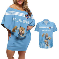 Argentina Rugby Custom Couples Matching Off Shoulder Short Dress and Hawaiian Shirt Glory Be To Pumas - Wonder Print Shop