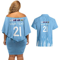 Argentina Rugby Custom Couples Matching Off Shoulder Short Dress and Hawaiian Shirt Glory Be To Pumas - Wonder Print Shop
