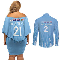 Argentina Rugby Custom Couples Matching Off Shoulder Short Dress and Long Sleeve Button Shirt Glory Be To Pumas - Wonder Print Shop
