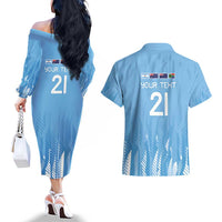 Argentina Rugby Custom Couples Matching Off The Shoulder Long Sleeve Dress and Hawaiian Shirt Glory Be To Pumas - Wonder Print Shop