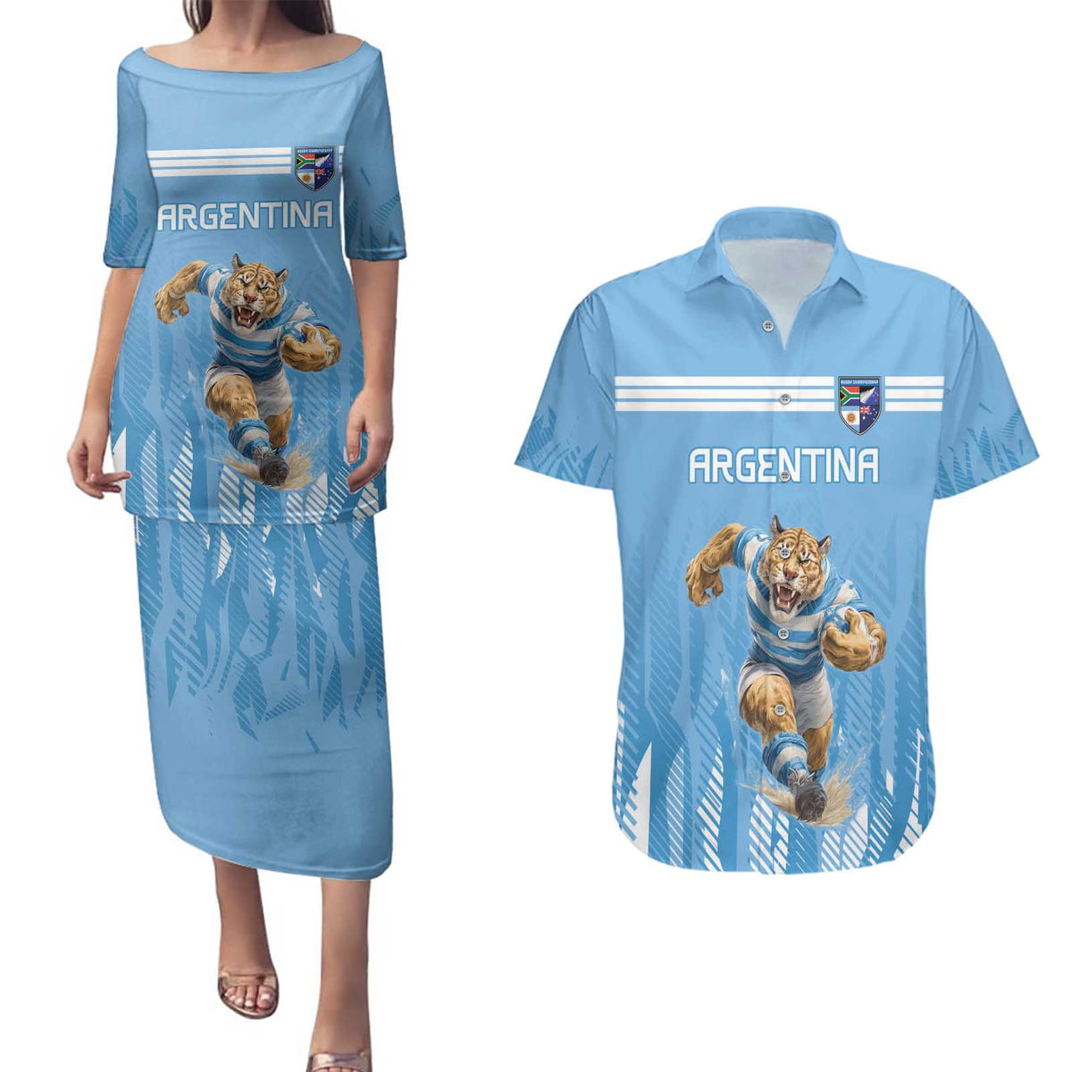 Argentina Rugby Custom Couples Matching Puletasi and Hawaiian Shirt Glory Be To Pumas - Wonder Print Shop
