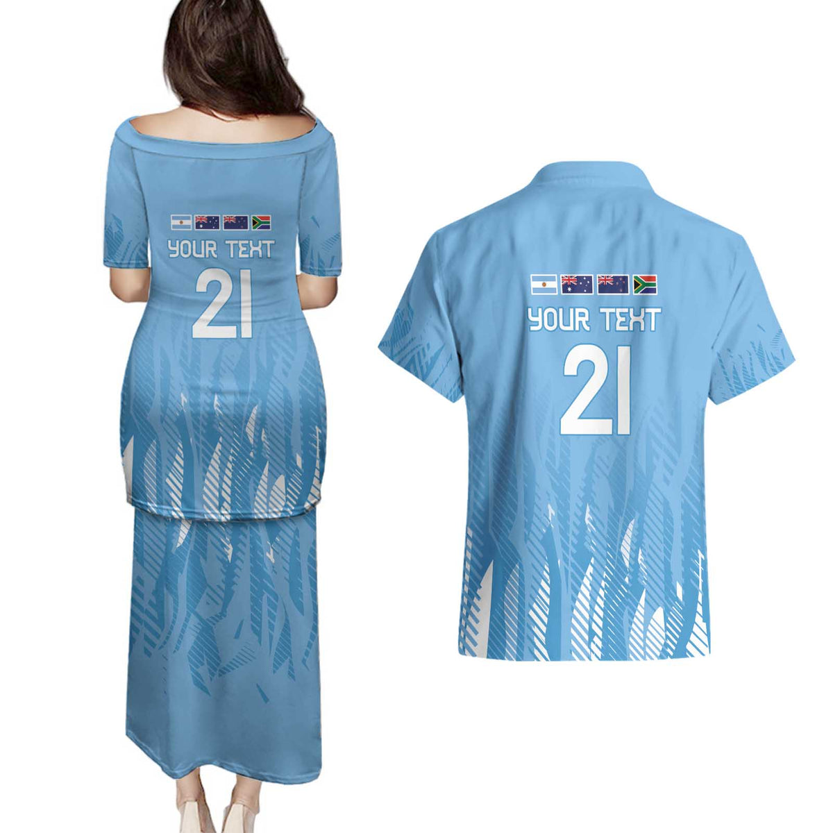 Argentina Rugby Custom Couples Matching Puletasi and Hawaiian Shirt Glory Be To Pumas - Wonder Print Shop