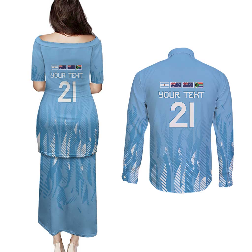 Argentina Rugby Custom Couples Matching Puletasi and Long Sleeve Button Shirt Glory Be To Pumas - Wonder Print Shop