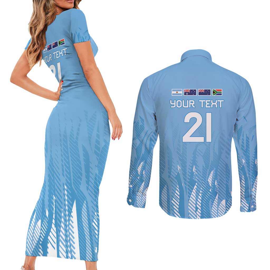 Argentina Rugby Custom Couples Matching Short Sleeve Bodycon Dress and Long Sleeve Button Shirt Glory Be To Pumas - Wonder Print Shop