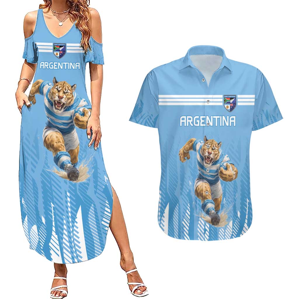 Argentina Rugby Custom Couples Matching Summer Maxi Dress and Hawaiian Shirt Glory Be To Pumas - Wonder Print Shop