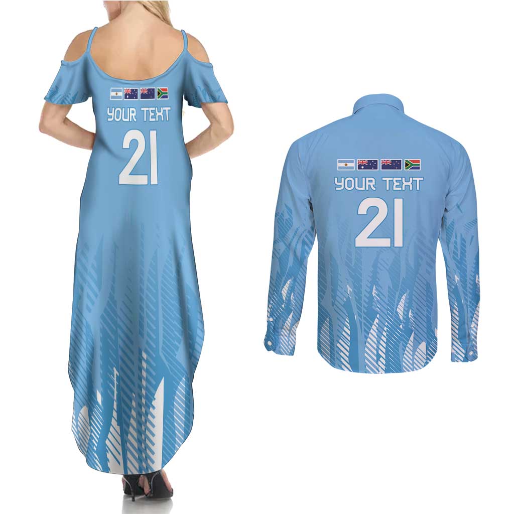 Argentina Rugby Custom Couples Matching Summer Maxi Dress and Long Sleeve Button Shirt Glory Be To Pumas - Wonder Print Shop