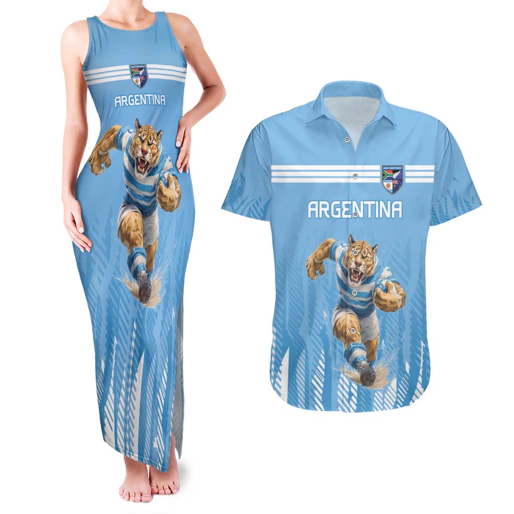 Argentina Rugby Custom Couples Matching Tank Maxi Dress and Hawaiian Shirt Glory Be To Pumas - Wonder Print Shop