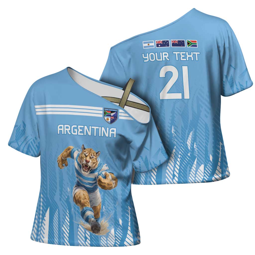 Argentina Rugby Custom Cross Shoulder Shirt Glory Be To Pumas - Wonder Print Shop