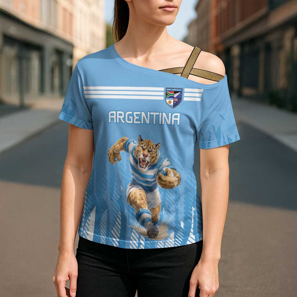 Argentina Rugby Custom Cross Shoulder Shirt Glory Be To Pumas - Wonder Print Shop