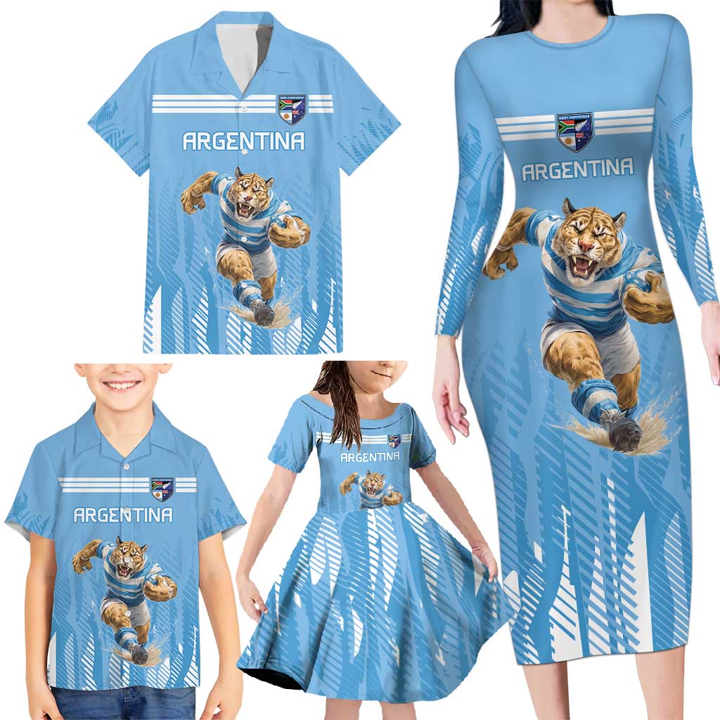 Argentina Rugby Custom Family Matching Long Sleeve Bodycon Dress and Hawaiian Shirt Glory Be To Pumas - Wonder Print Shop